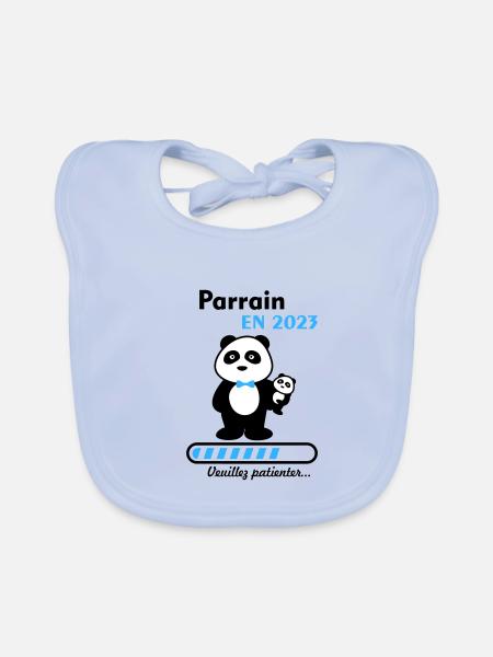 Parrain en 2023, annonce grossesse, parrain, bébé - Bavoir bio Bébé - bleu ciel - Devant