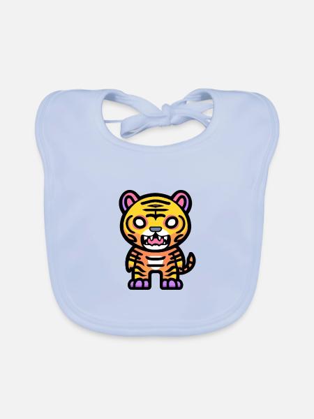 Tiger Halloween Comic - Organic Baby Bibs - sky blue - Front