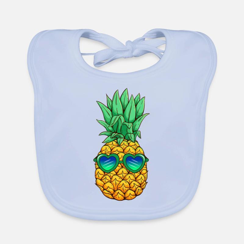 Ananas avec lunettes de soleil - Bavoir bio Bébé - bleu ciel
