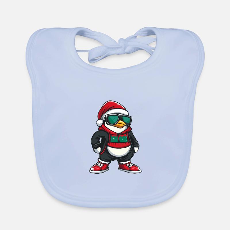 Pingouin Noël Noël - Bavoir bio Bébé - bleu ciel