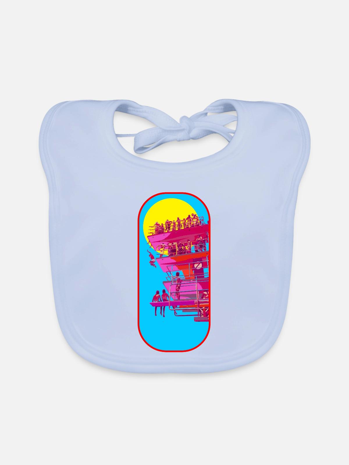 Strandturm Pop-Art Szene - Baby Bio-Lätzchen - sky Blue - Vorne
