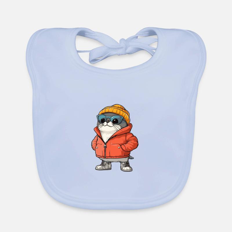 Robbe Tier Winter Comic Baby Bio-Lätzchen