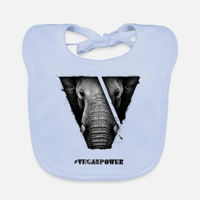 #VeganPower - Elephant - Bavoir bio Bébé - bleu ciel