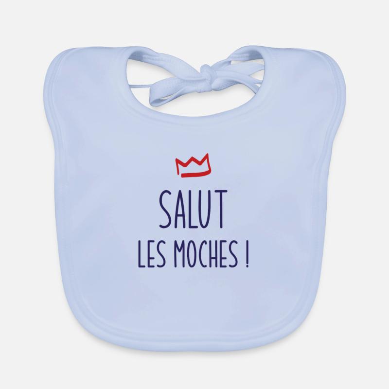 SALUT LES MOCHES - Bavoir bio Bébé - bleu ciel