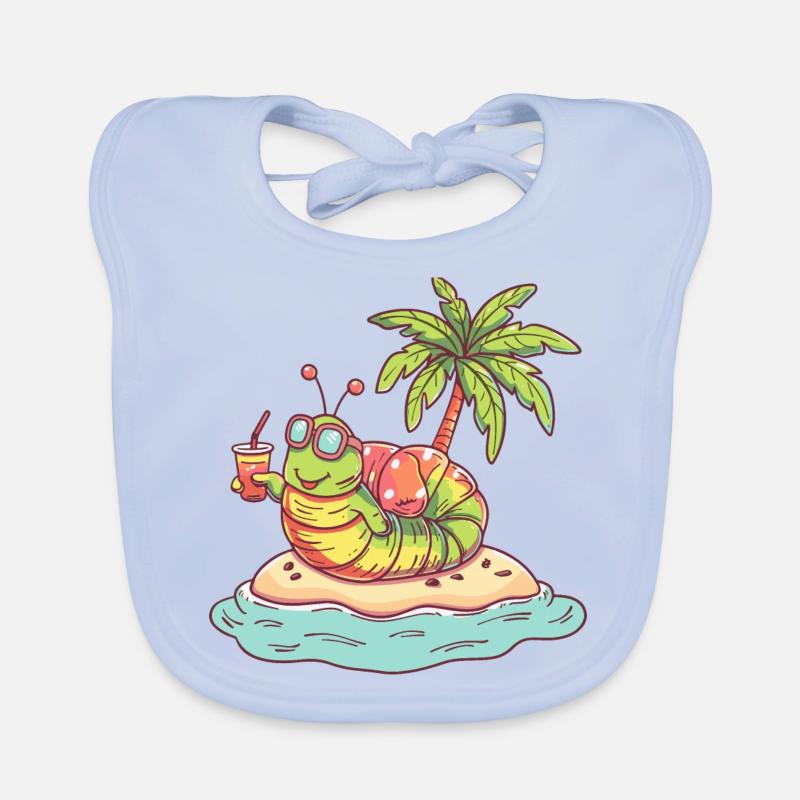 Worm Summer Beach Comic Organic Baby Bibs
