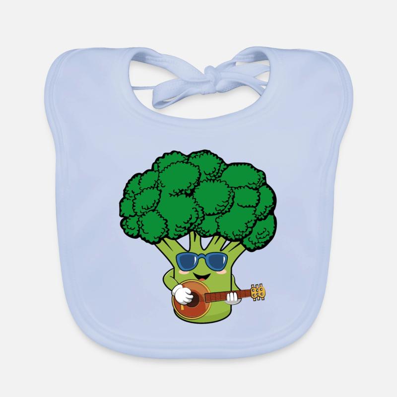 Broccoli Vegetable Funny with Sunglasses Guitar Organic Baby Bibs
