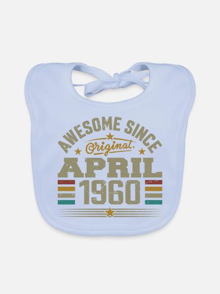 Geschenkidee zum Geburtstag im April 1960, Jahrgang 1960 - Baby Bio-Lätzchen - sky Blue - Vorne
