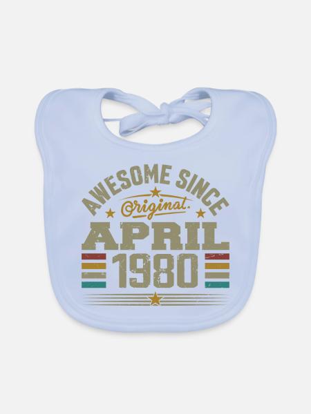 April 1980 Geburtstag Vintage Geschenkidee aus den 1980er Jahren - Baby Bio-Lätzchen - sky Blue - Vorne