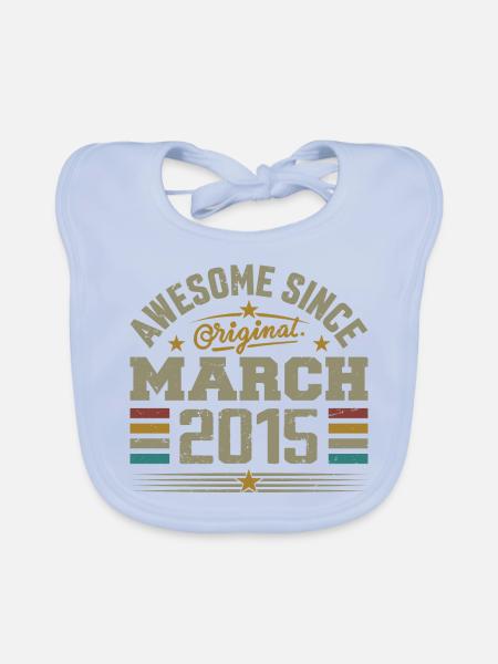 Mars 2015 Anniversaire Idée Cadeau Vintage 2015 - Bavoir bio Bébé - bleu ciel - Devant
