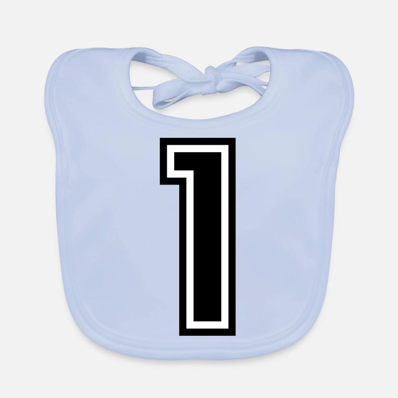 1 - Numéro 1 - Numéro de maillot bicolore changement de couleur - Bavoir bio Bébé - bleu ciel