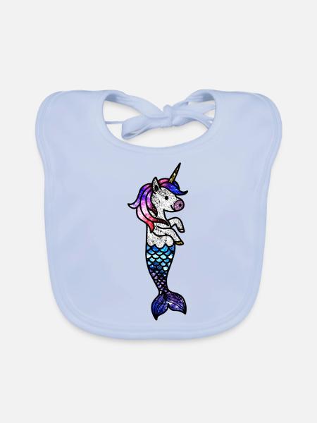 Cosmic Sea Unicorn - Organic Baby Bibs - sky blue - Front