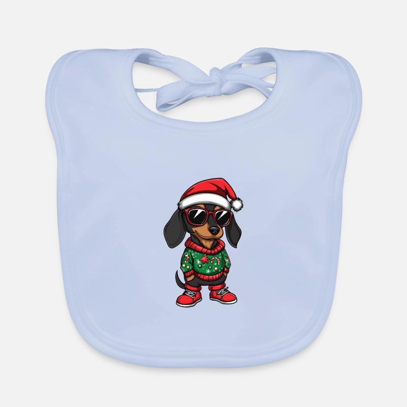 Teckel Chien Noël Noël Teckel - Bavoir bio Bébé - bleu ciel