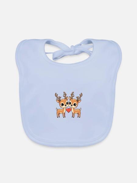 Couple de cerfs Saint-Valentin - Bavoir bio Bébé - bleu ciel - Devant