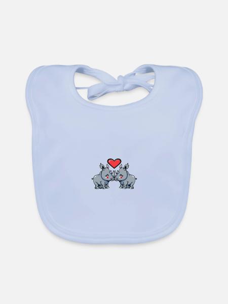 Rhino Couple Saint-Valentin - Bavoir bio Bébé - bleu ciel - Devant