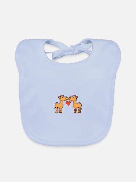 Couple de chameaux Saint-Valentin - Bavoir bio Bébé - bleu ciel - Devant