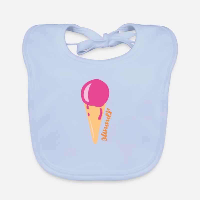 Glace avec gaufre Summer - Bavoir bio Bébé - bleu ciel