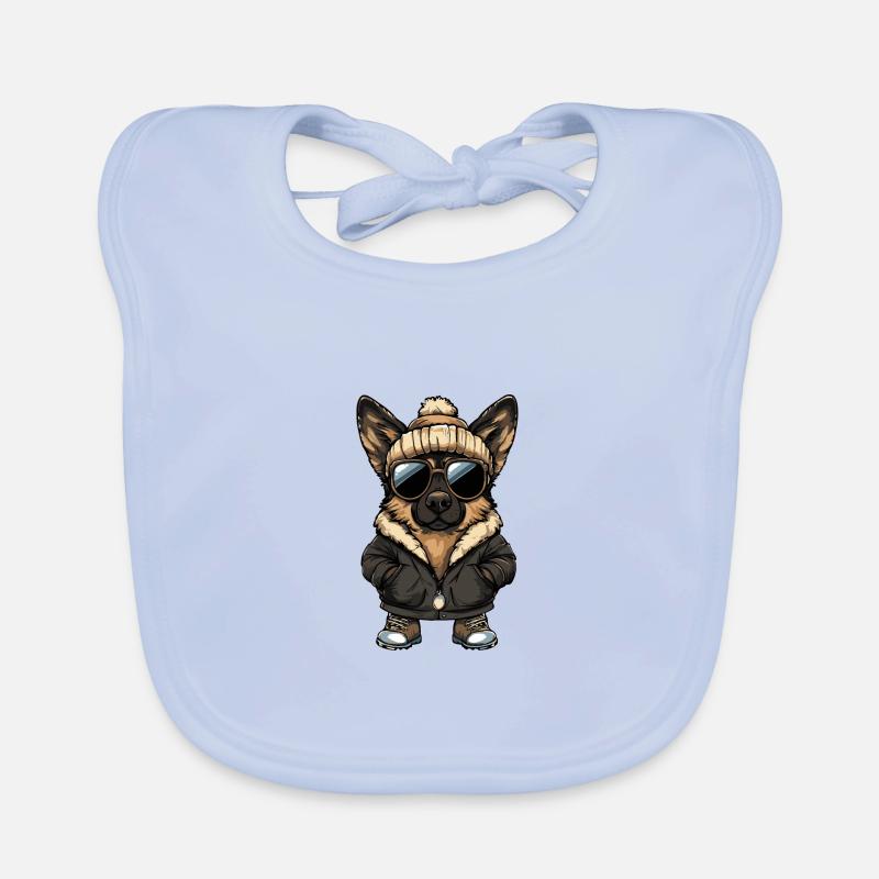 German Shepherd Winter Comic Organic Baby Bibs