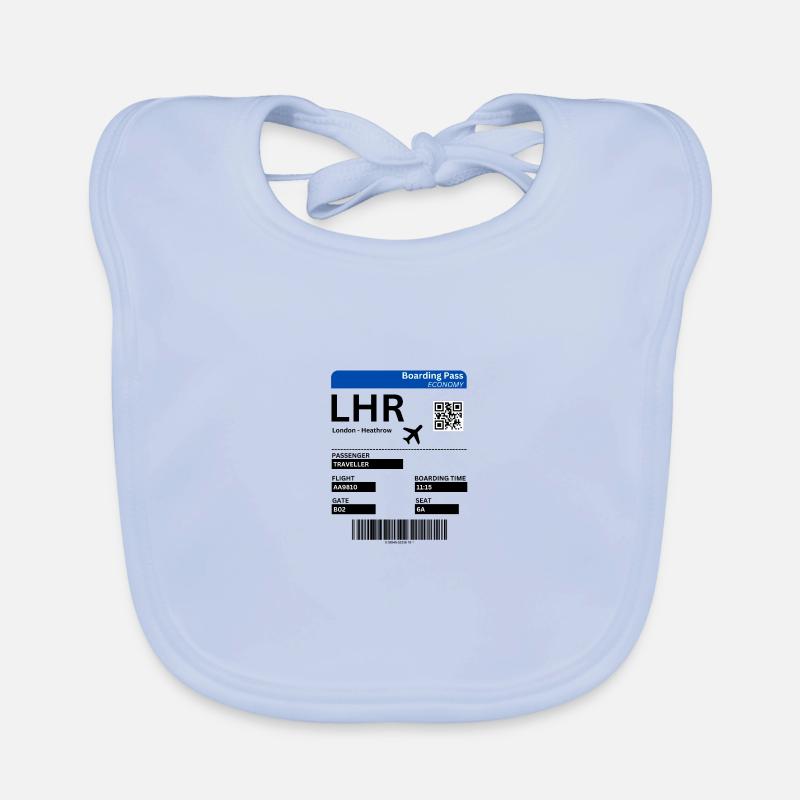 Idée de billet d’avion pour l’aéroport de Londres Heathrow LHR - Bavoir bio Bébé - bleu ciel