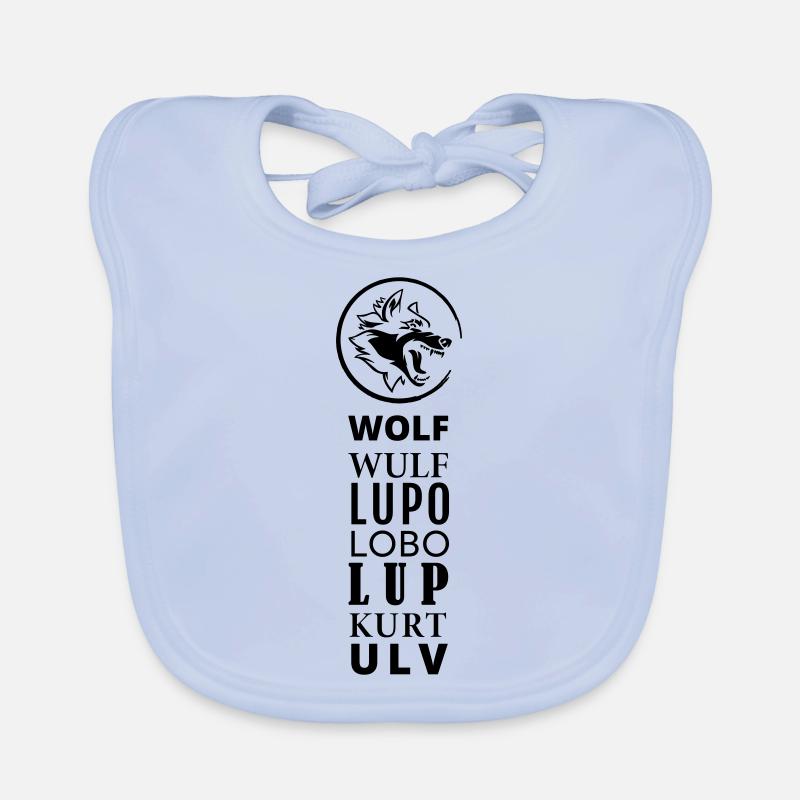 GOWILD Wolf Design en 7 langues - Bavoir bio Bébé - bleu ciel