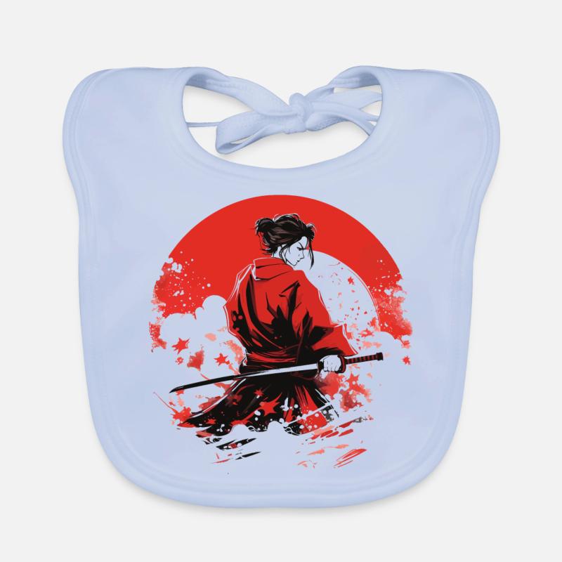 Guerrier de l’art japonais Onimusha - Bavoir bio Bébé - bleu ciel