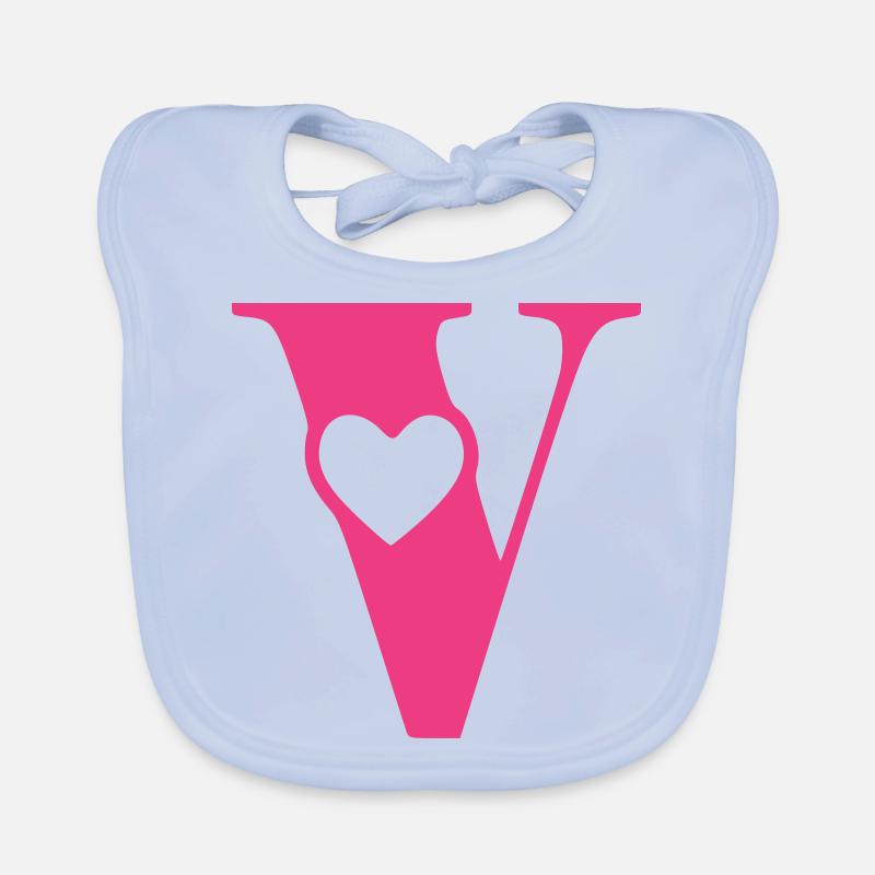 Letter v Initial letter with heart Organic Baby Bibs