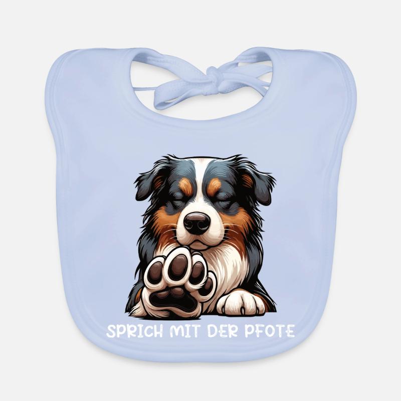 Sprich mit der Pfote Australian Shepherd Aussie  - Baby Bio-Lätzchen - sky Blue