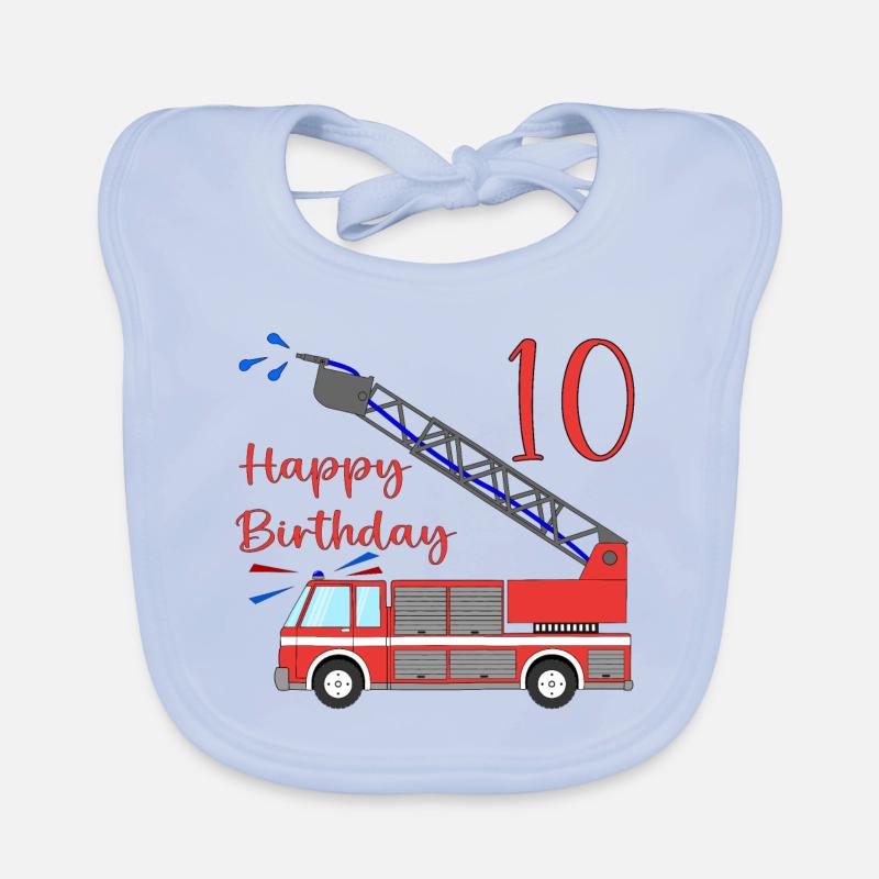 Fire engine Happy Birthday 10 Organic Baby Bibs