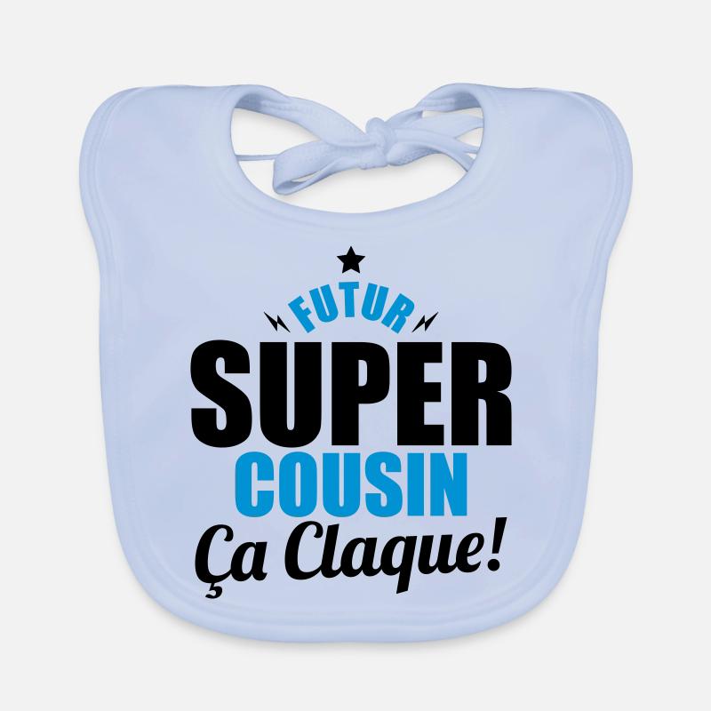 futur super cousin ça claque - Bavoir bio Bébé - bleu ciel