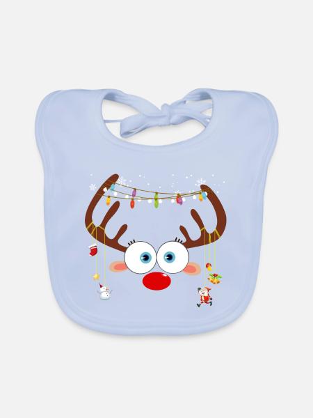 Weihnachtsren-Gesicht - Baby Bio-Lätzchen - sky Blue
