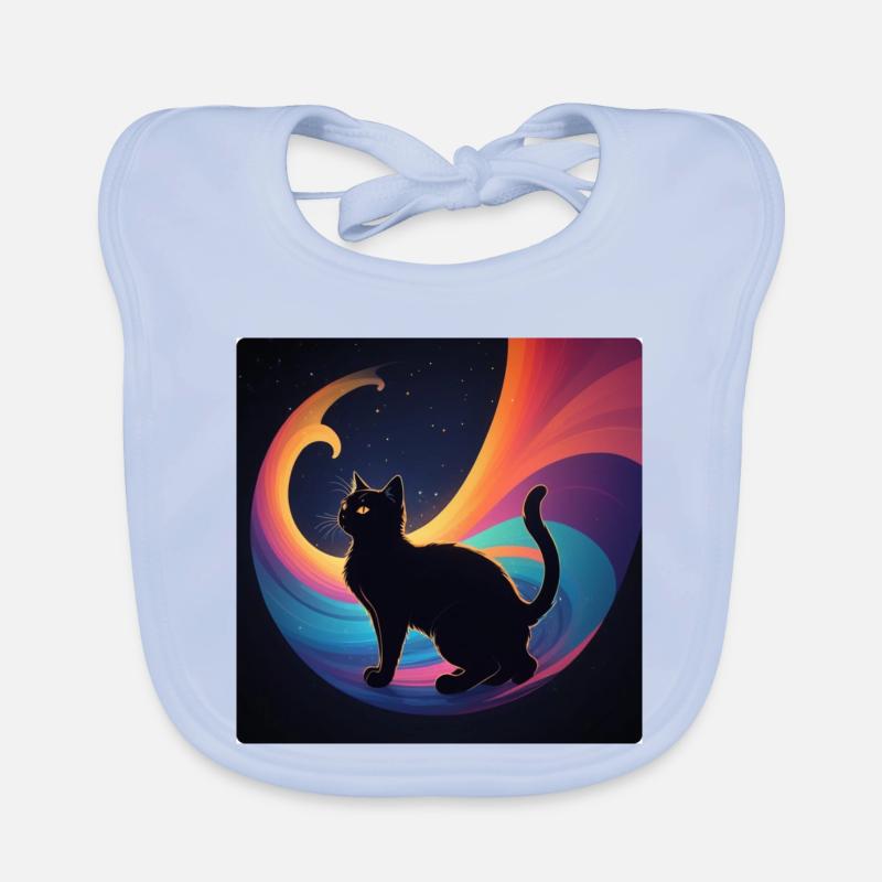 Chat noir devant les couleurs de l’arc-en-ciel Bavoir bio Bébé