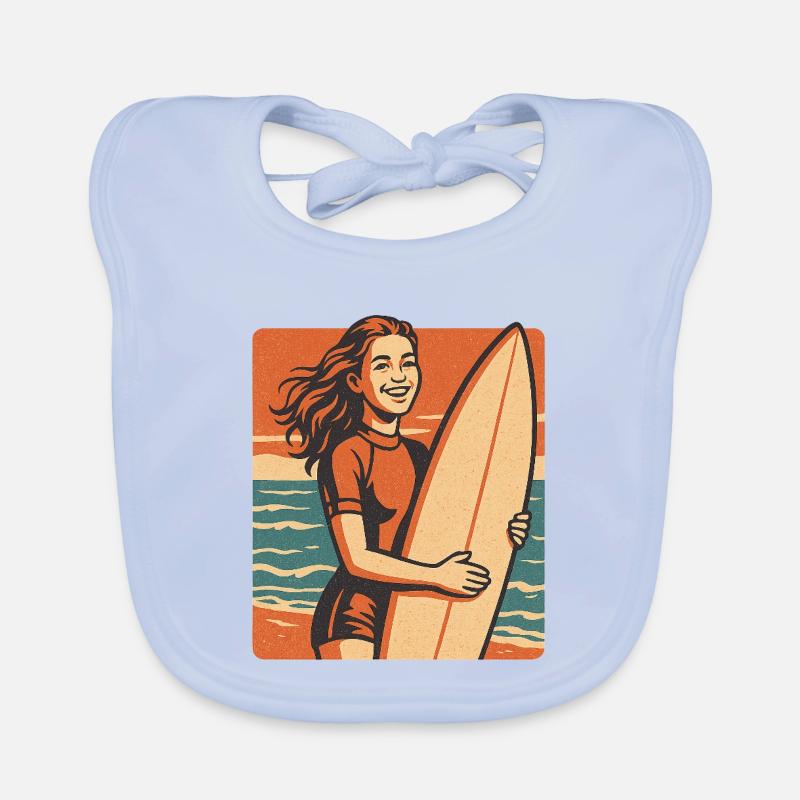 Surfeur rétro au coucher du soleil Bavoir bio Bébé