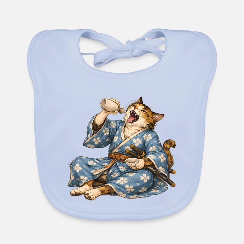 Samurai-Katzen-Sake im japanischen Ukiyo-e-Stil Baby Bio-Lätzchen
