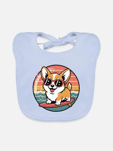 Corgy Surfer - Baby Bio-Lätzchen - sky Blue