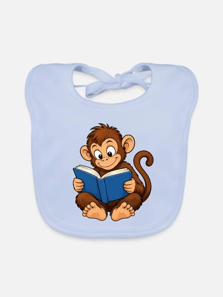 Süßer Affe beim Lesen – Bücherwurm - Baby Bio-Lätzchen - sky Blue