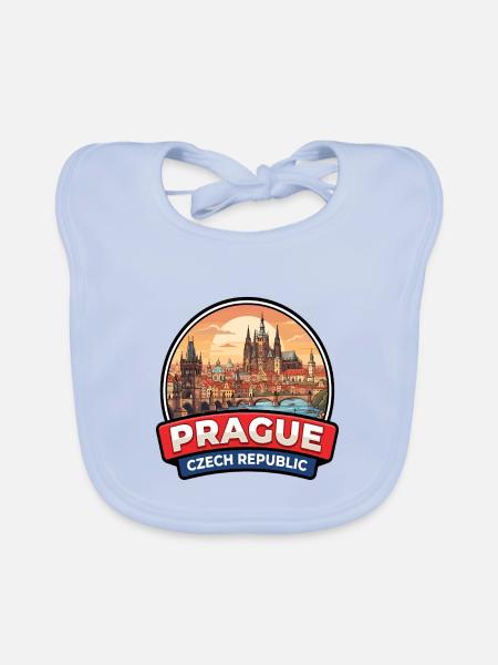 Prag, Tschechische Republik Reiseabzeichen Schlossgeschenk - Baby Bio-Lätzchen - sky Blue - Vorne