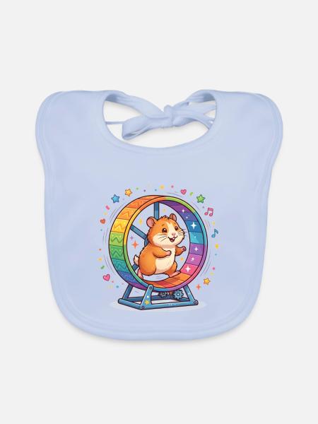 Regenbogenhamster im bunten Rad - Baby Bio-Lätzchen - sky Blue - Vorne
