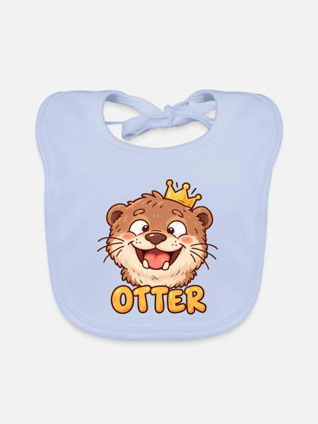 OTTER – Lustiger Otter mit Krone - Baby Bio-Lätzchen - sky Blue - Vorne
