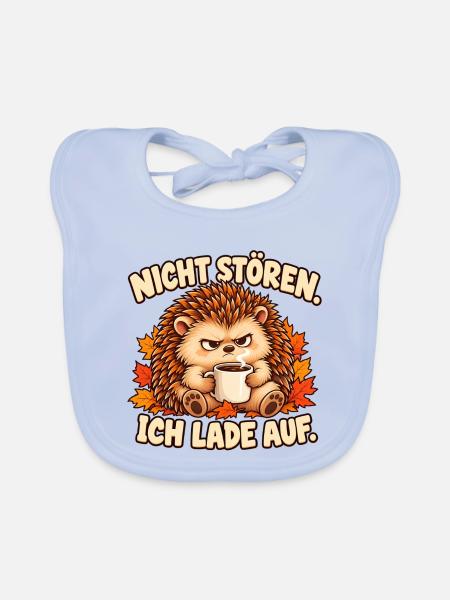Nicht stören, ich lade auf - Igel mit Kaffee - Baby Bio-Lätzchen - sky Blue - Vorne