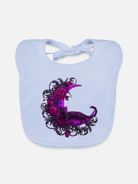 Mondrose Katze im violetten Mond - Baby Bio-Lätzchen - sky Blue - Vorne