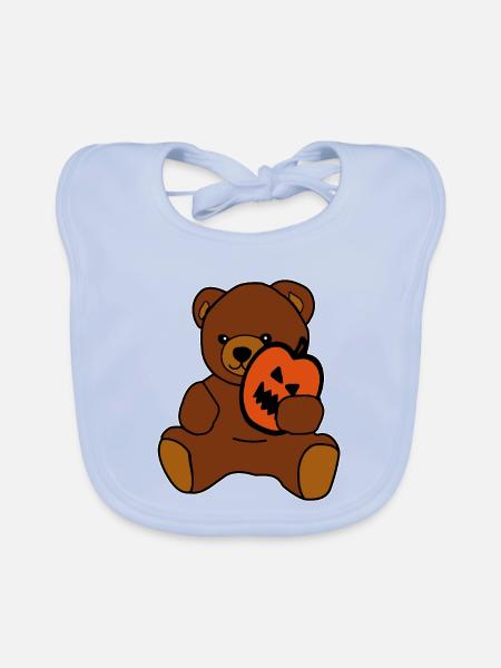 Niedlicher Teddybär mit Halloween-Kürbis - Baby Bio-Lätzchen - sky Blue
