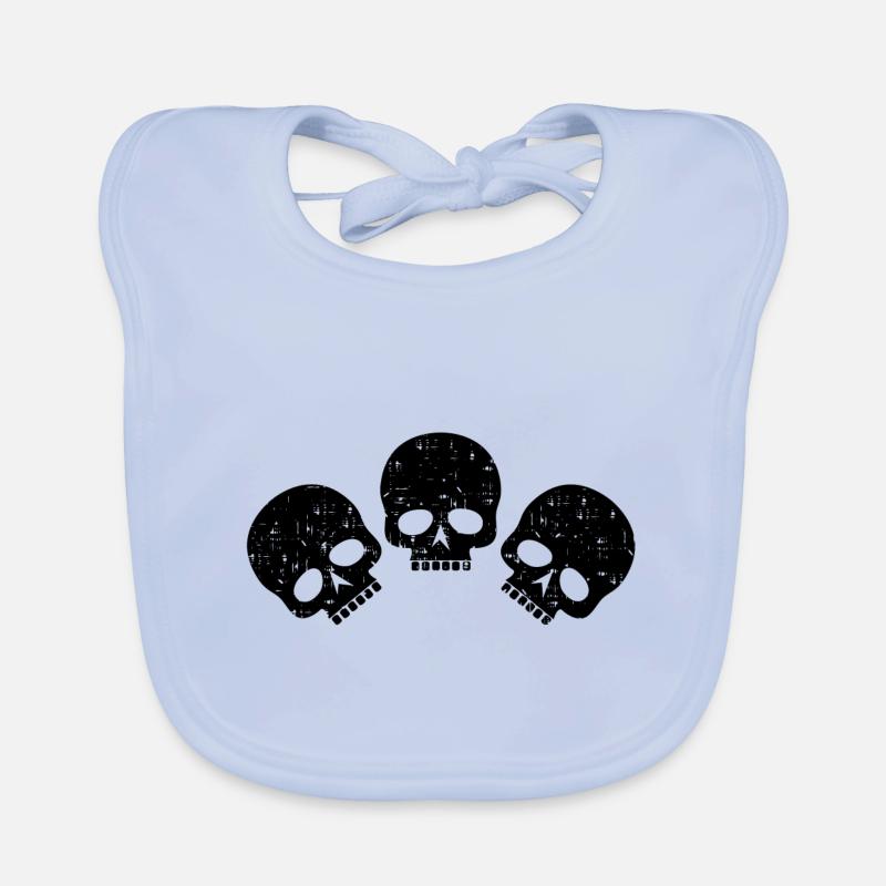 Three skulls | distressed skulls Organic Baby Bibs