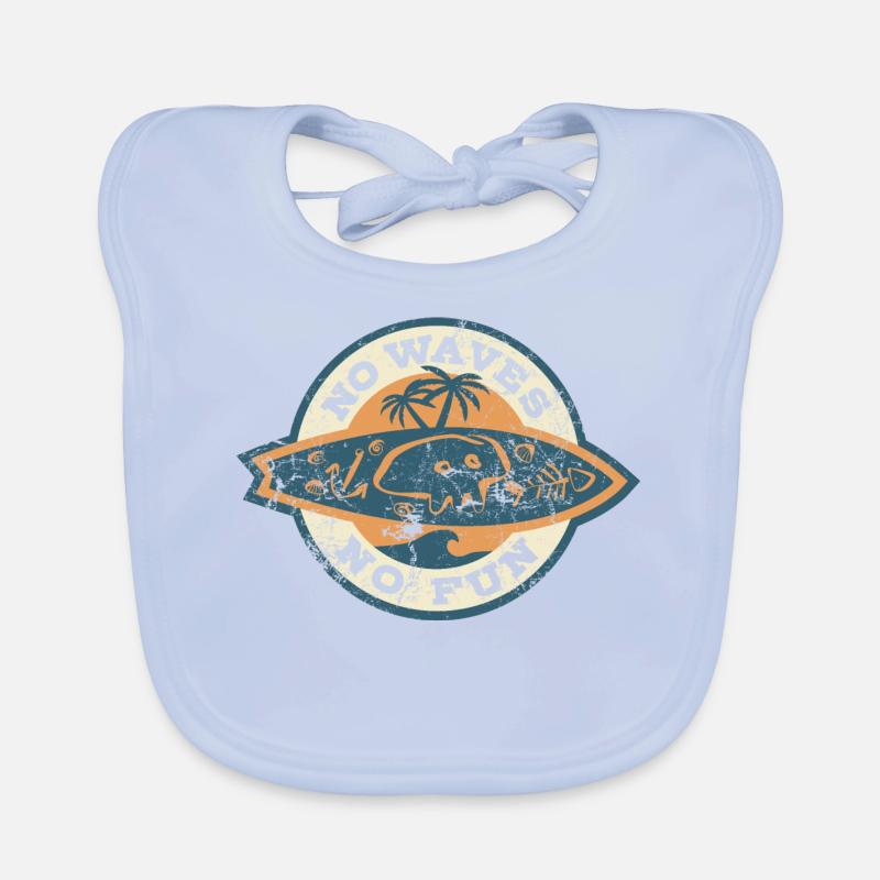 No Waves No Fun - Surfer - Geschenk Baby Bio-Lätzchen