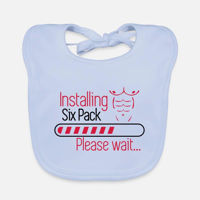 Installing six pack - Funny Gym - Baby Bio-Lätzchen - sky Blue