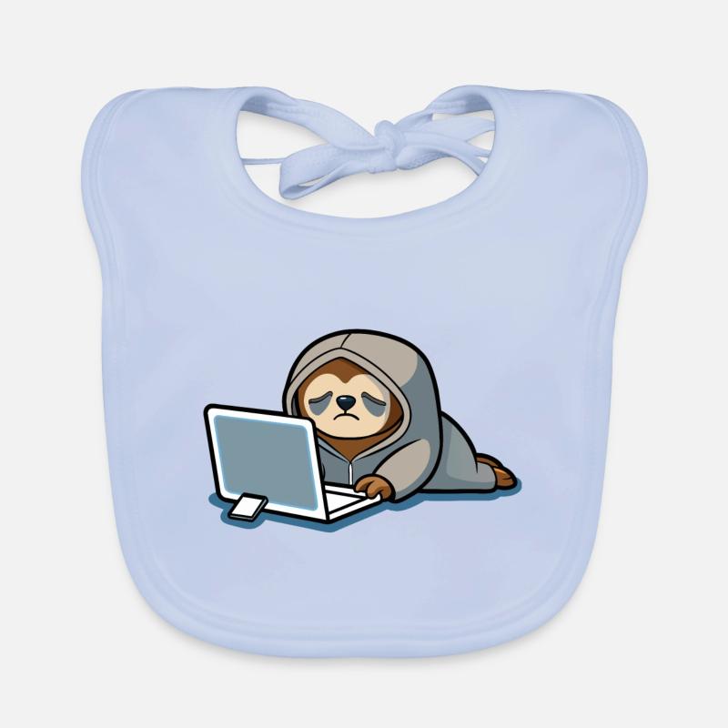 Mignon hacker paresseux en sweat à capuche devant PC Bavoir bio Bébé