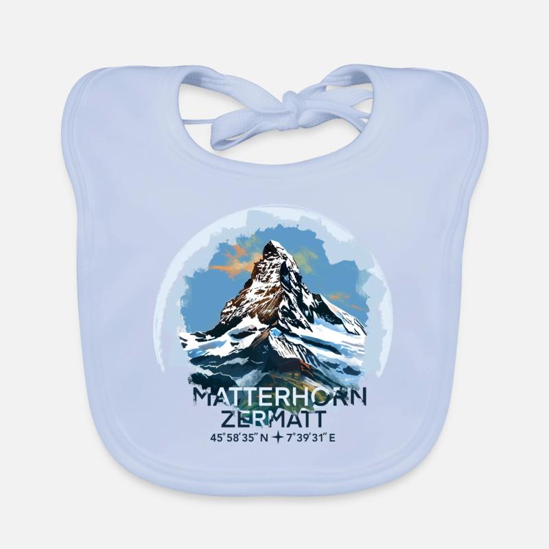Matterhorn Zermatt Coordinates Keepsake Gift - Organic Baby Bibs - sky blue