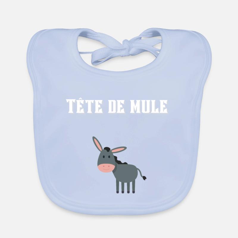 Tête de mule ! 🐴🐎 - Bavoir bio Bébé - bleu ciel