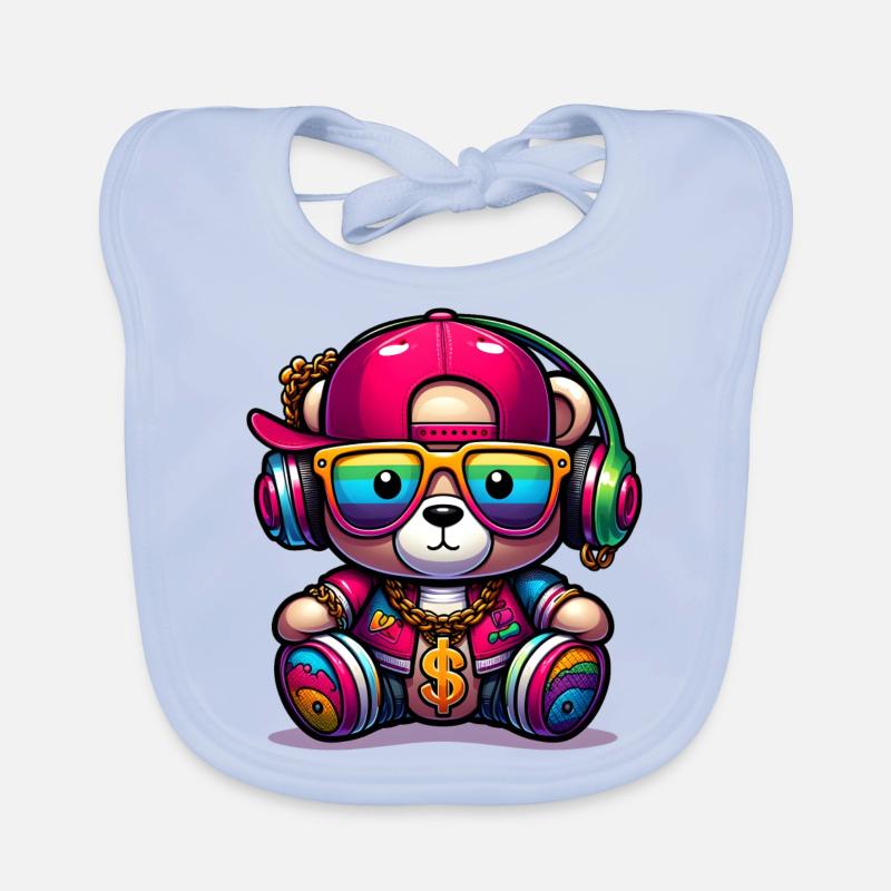 Bunter Teddybär - Baby Bio-Lätzchen - sky Blue