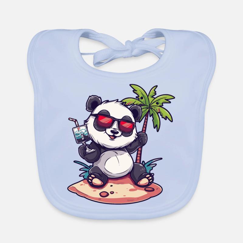 Panda Summer Beach Bande dessinée Bavoir bio Bébé