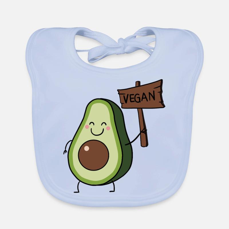 Avocat végétalien - Bavoir bio Bébé - bleu ciel