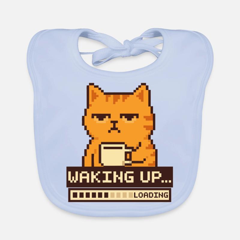 Waking Up Loading – Pixel Cat Funny Organic Baby Bibs